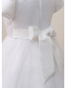 Short Sleeves Beaded White Lace Organza Flower Girl Dress